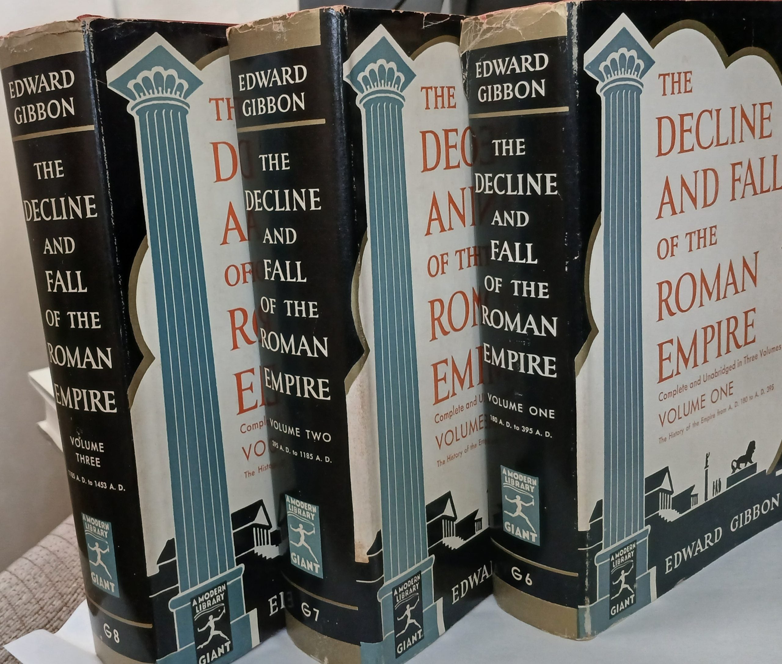 The Decline & Fall of the Roman Empire by Edward Gibbon-Hardcover- 3 Vols set. Modern Library Giant.