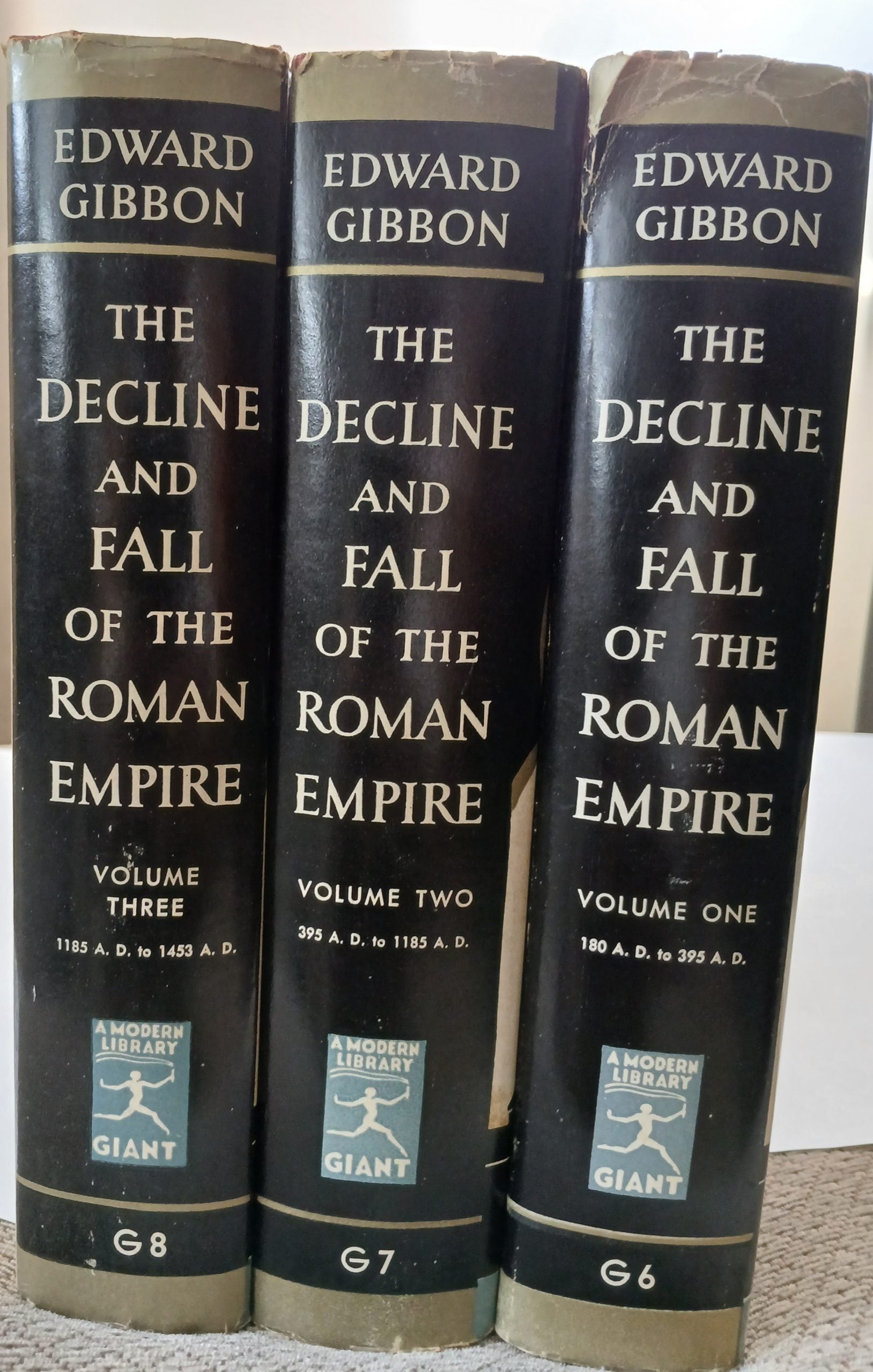 The Decline & Fall of the Roman Empire by Edward Gibbon-Hardcover- 3 Vols set. Modern Library Giant.
