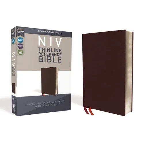 NIV, Thinline Reference Bible, Bonded Leather, Burgundy, Red Letter Edition, Comfort Print - Bonded Leather