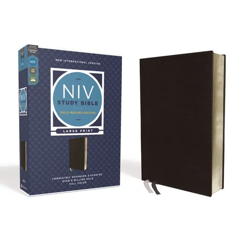 NIV Study Bible, Fully Revised Edition, Large Print, Bonded Leather, Black, Red Letter, Comfort Print - Bonded Leather