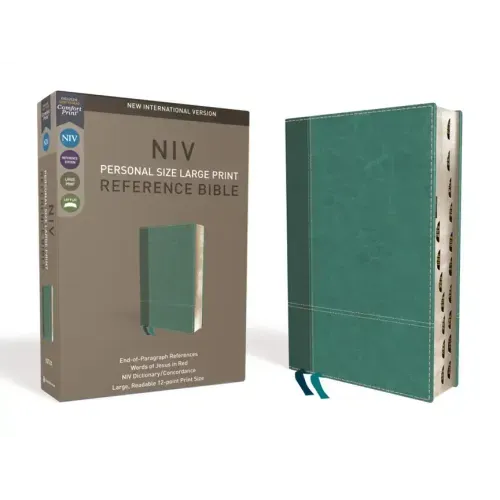 NIV, Personal Size Reference Bible, Large Print, Imitation Leather, Blue, Indexed, Red Letter Edition, Comfort Print - Imitation Leather