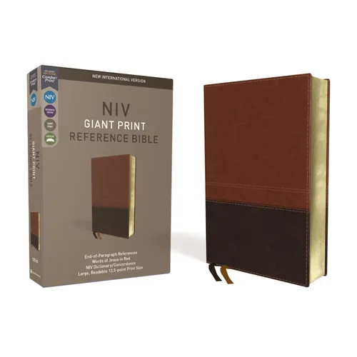 NIV, Reference Bible, Giant Print, Imitation Leather, Brown, Red Letter Edition, Comfort Print - Imitation Leather