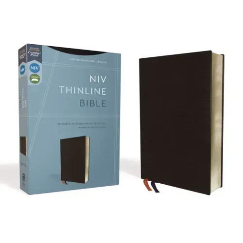 NIV, Thinline Bible, Bonded Leather, Black, Red Letter Edition - Bonded Leather