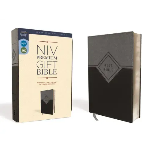 Niv, Premium Gift Bible, Leathersoft, Black/Gray, Red Letter Edition, Comfort Print - Imitation Leather