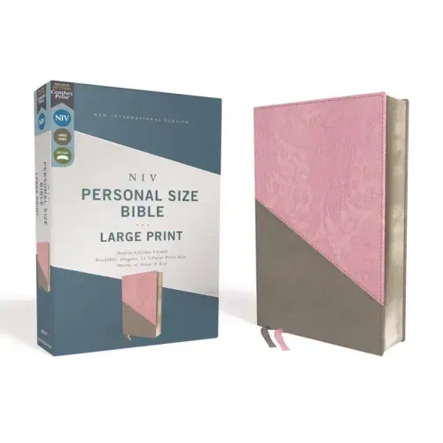 Niv, Personal Size Bible, Large Print, Leathersoft, Pink/Gray, Red Letter Edition, Comfort Print - Imitation Leather