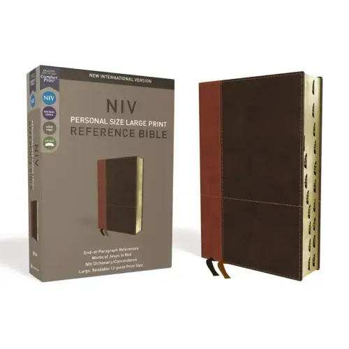 NIV, Personal Size Reference Bible, Large Print, Imitation Leather, Brown, Indexed, Red Letter Edition, Comfort Print - Imitation Leather