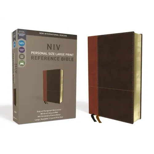 NIV, Personal Size Reference Bible, Large Print, Imitation Leather, Brown, Red Letter Edition, Comfort Print - Imitation Leather