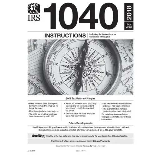 IRS Form 1040 Instructions - Tax year 2018 (Form 1040 included) - Paperback