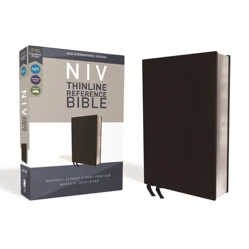 NIV, Thinline Reference Bible, Bonded Leather, Black, Red Letter Edition, Comfort Print - Bonded Leather