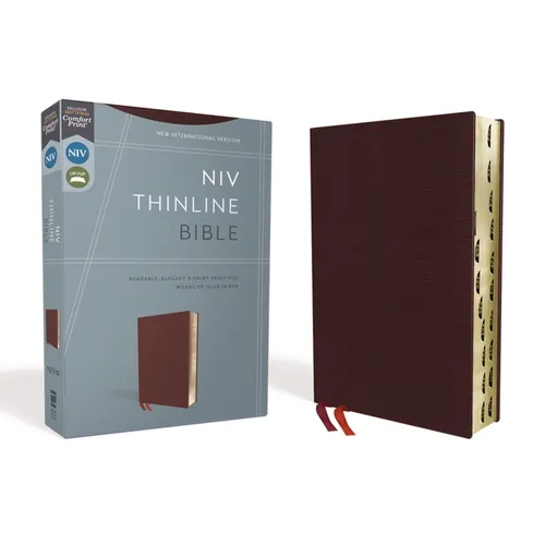 NIV, Thinline Bible, Bonded Leather, Burgundy, Indexed, Red Letter Edition - Bonded Leather