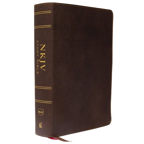 NKJV Study Bible, Premium Calfskin Leather, Brown, Full-Color, Red Letter Edition, Indexed, Comfort Print: The Complete Resource for Studying God's Wo - Leather